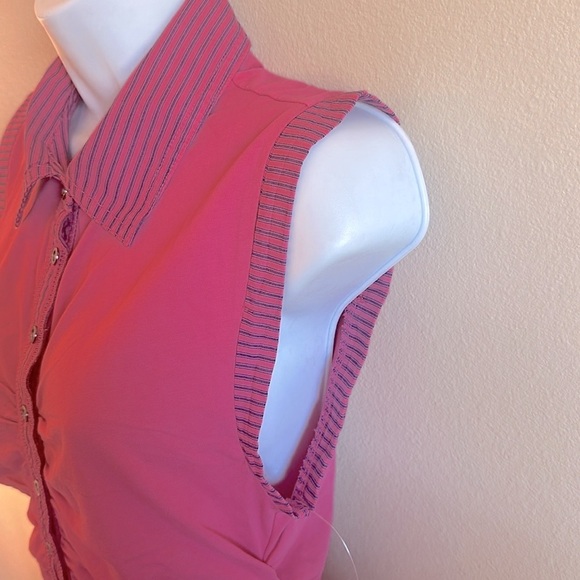 Pilcro Varsity Polo Top Size Small Pink Sleeveless Partial Button Up Pullover - Picture 6 of 15